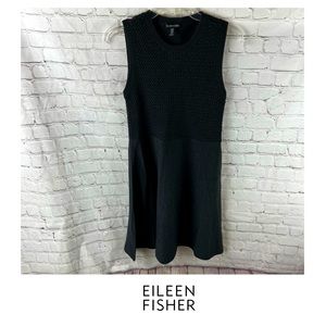 Eileen Fisher 100% Wool Fit & Flare Black Dress